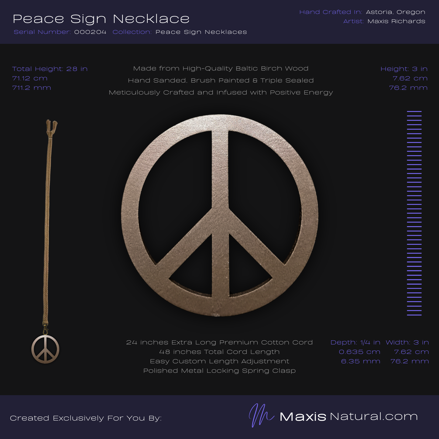 Universal Peace Sign Necklace Bronze (000204)