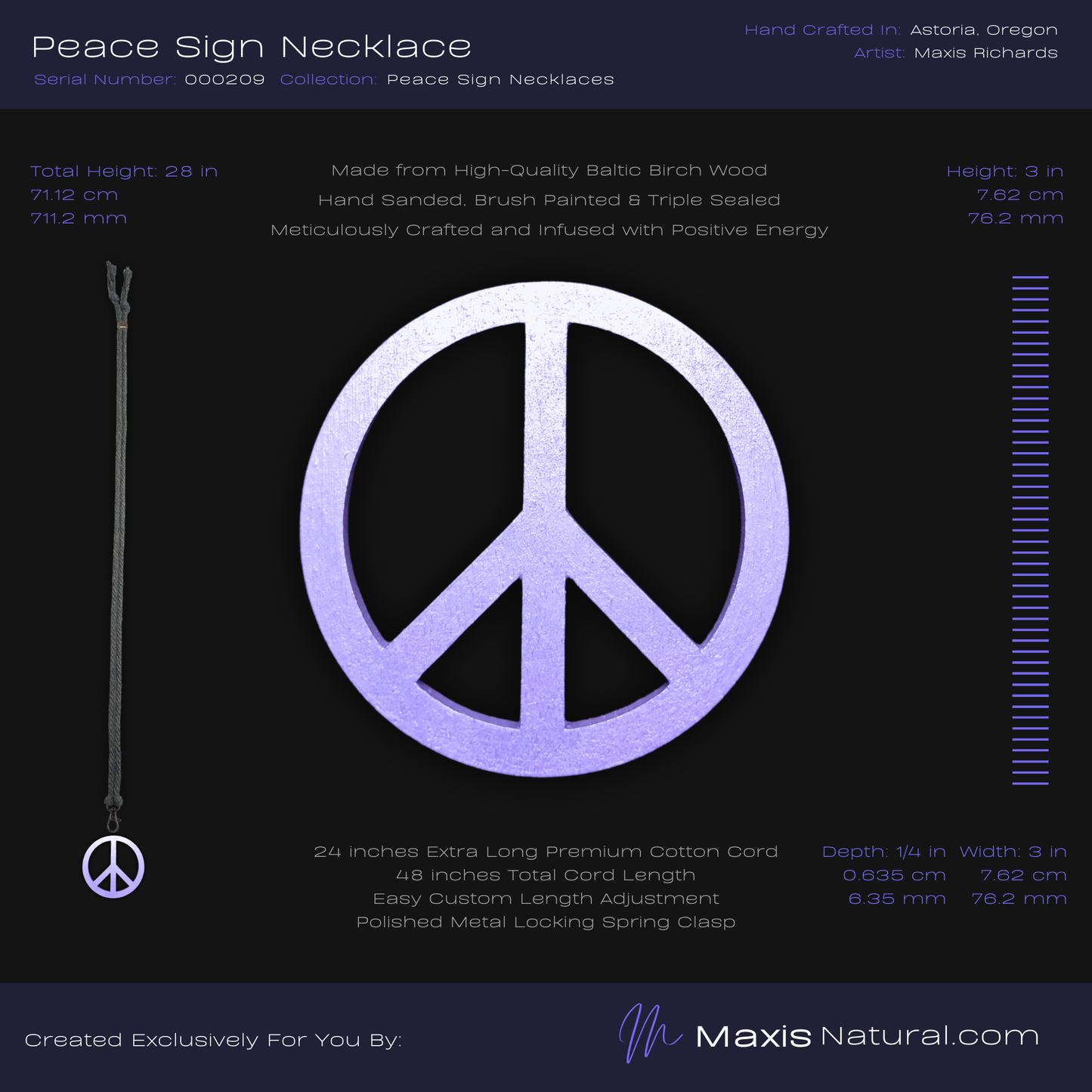 Universal Peace Sign Necklace Purple (000209)