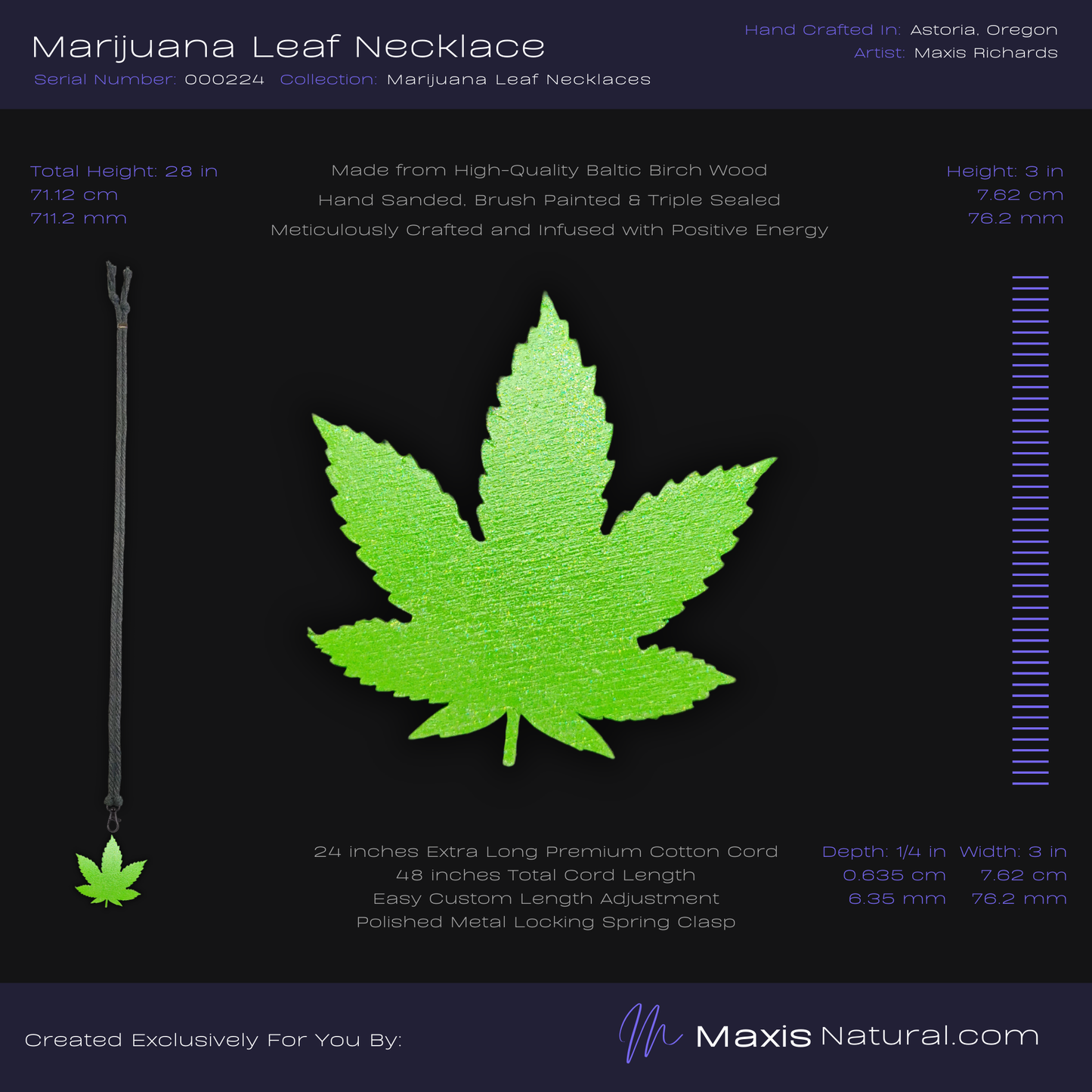 Marijuana Leaf Necklace Green (000224)