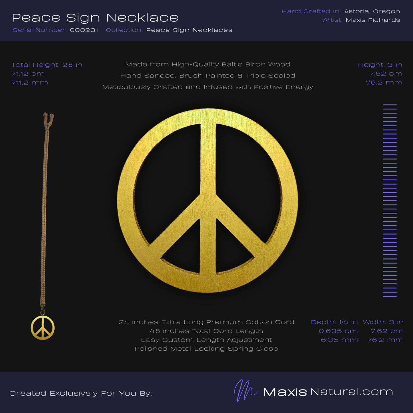 Universal Peace Sign Necklace Gold (000231)