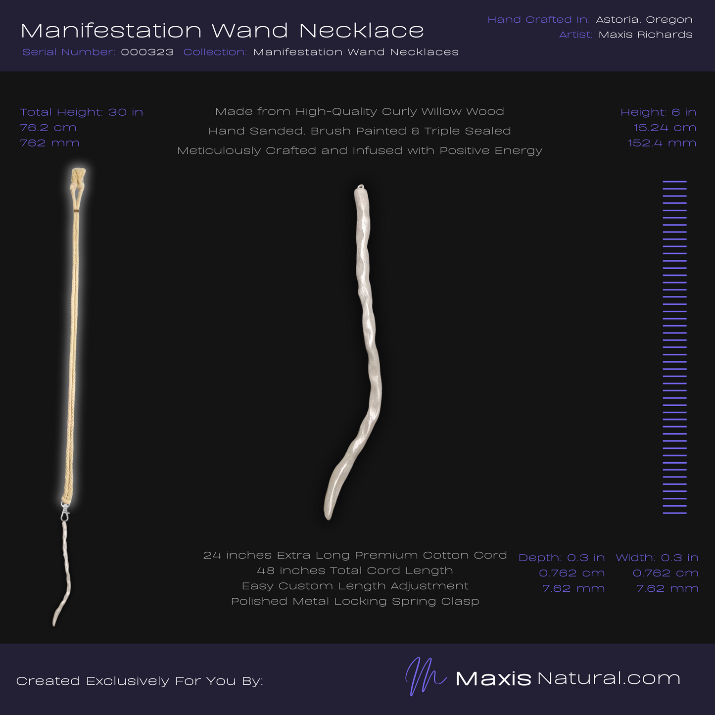 Manifestation Wand Pendant Necklace Angel Bone White (000323)