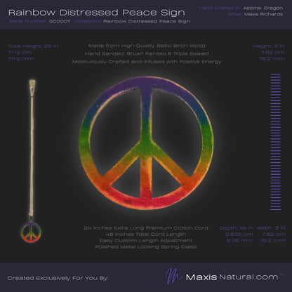 Distressed Rainbow Peace Sign Necklace (000007)