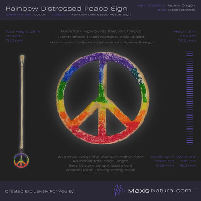 Distressed Rainbow Peace Sign Necklace (000011)