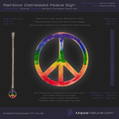 Distressed Rainbow Peace Sign Necklace (000009)