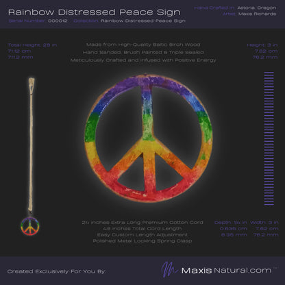 Distressed Rainbow Peace Sign Necklace (000012)