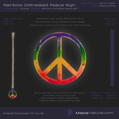 Distressed Rainbow Peace Sign Necklace (000005)