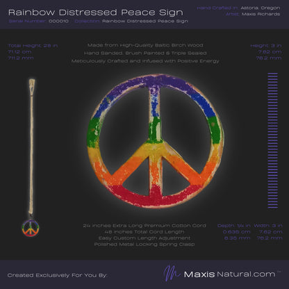 Distressed Rainbow Peace Sign Necklace (000010)